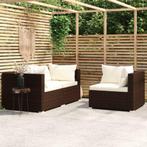vidaXL 3-delige Loungeset met kussens poly rattan bruin, Tuin en Terras, Tuinsets en Loungesets, Verzenden, Nieuw, Rotan, Loungeset