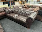 Vintage Chesterfield 3.5 zits Bruin Leer Chesterfield Bank, Ophalen, Gebruikt, Chesterfield, Leer