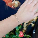 Bicolor gouden fantasie schakel armband met zirconia | 17..., Sieraden, Tassen en Uiterlijk, Armbanden, Ophalen of Verzenden, Gebruikt