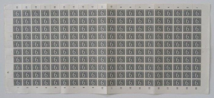 Nederland 1954 - Compleet vel Cijferzegel, 6 cent grijs (200, Postzegels en Munten, Postzegels | Nederland