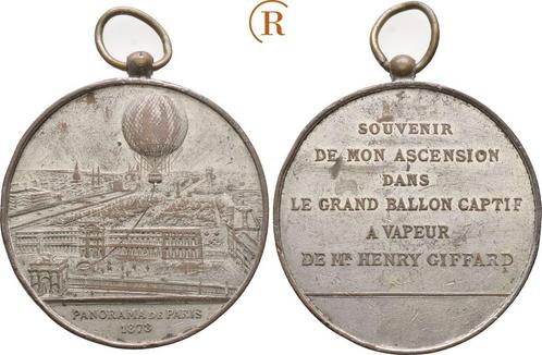 Verzilverte brons medaille auf den Ballonflug 1878 Frankr..., Postzegels en Munten, Penningen en Medailles, Verzenden