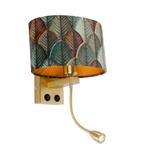 Wandlamp messing met ovale velours kap blad design 25cm -, Nieuw, Overige materialen, Modern