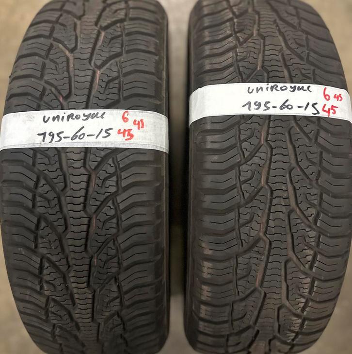 2x195-60-15 uniroyal all season 6mm €45 per band 195 60 15, Auto-onderdelen, Banden en Velgen, 15 inch, All Season, 195 mm, Personenwagen