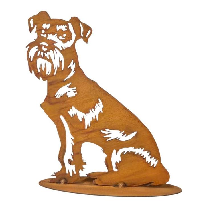 Handgemaakt Tuinbeeld van Schnauzer zittend voor binnen en, Tuin en Terras, Tuinwanddecoratie, Verzenden