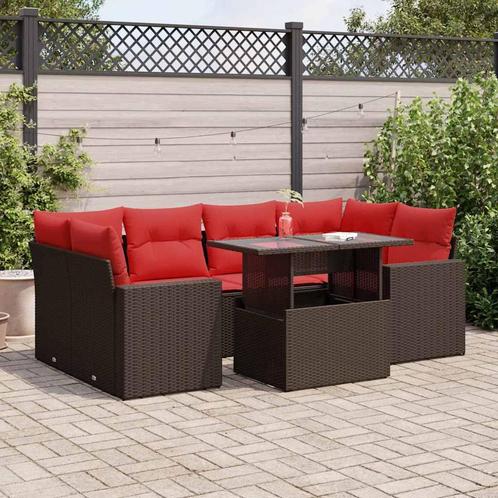 vidaXL 7-delige Loungeset met kussens poly rattan acacia, Tuin en Terras, Tuinsets en Loungesets, Loungeset, Nieuw, Rotan, Verzenden