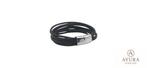 Leren heren armband met roestvrijstalen sluiting, Verzenden, Nieuw, Zwart, Leer
