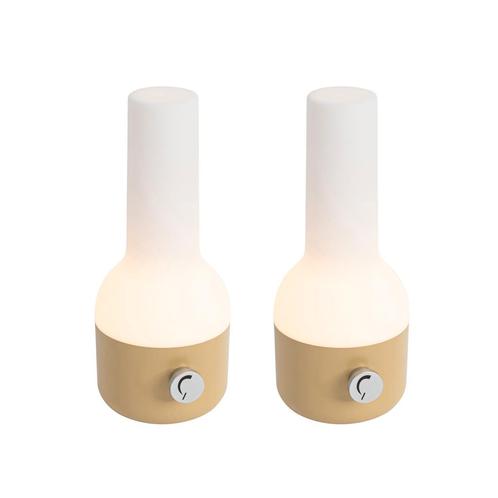Set van 2 buiten tafellampen goud met wit incl. LED, Huis en Inrichting, Lampen | Tafellampen, Nieuw, Kunststof, Minder dan 50 cm