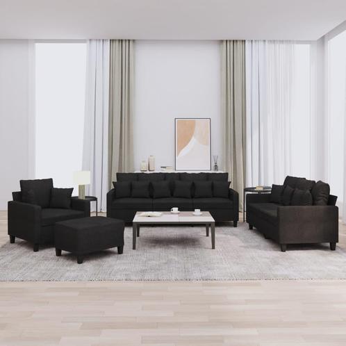vidaXL 4-delige Loungeset met kussens stof zwart, Huis en Inrichting, Banken | Bankstellen, Nieuw, Stof, Vierpersoons of meer