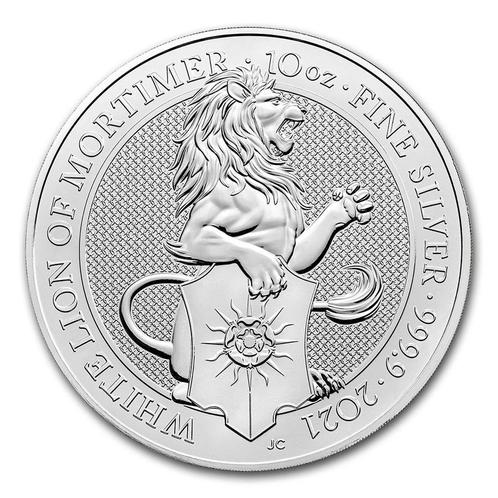 Queens Beast White Lion of Mortimer - 10 oz 2021, Postzegels en Munten, Munten | Europa | Niet-Euromunten, Losse munt, Zilver