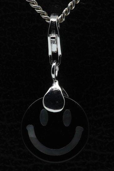 Zilveren Smiley zwart hanger en/of bedel, Sieraden, Tassen en Uiterlijk, Bedels, Verzenden