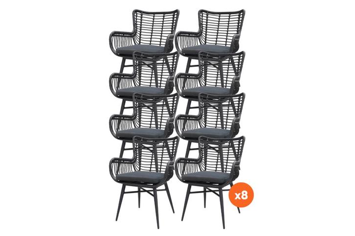 VDG Set van 8 - Jasmine dining tuinstoel - Black, Tuin en Terras, Tuinsets en Loungesets, Nieuw, Overige materialen, Verzenden
