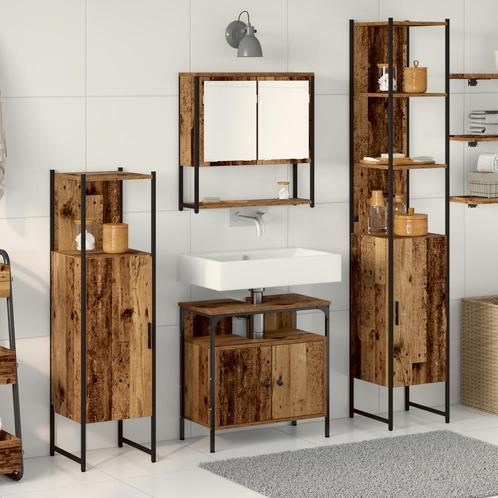 vidaXL 4-delige badkamermeubelset van oud hout, engineered, Huis en Inrichting, Badkamer | Badkamermeubels, Nieuw, Verzenden