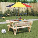 vidaXL Picknicktafel voor 4 kinderen met parasol massief, Tuin en Terras, Tuintafels, Verzenden, Nieuw, Hout