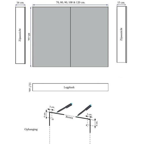 Spiegelkast Sanicare Qlassics 70 cm 2 Spiegeldeuren Belluno, Doe-het-zelf en Verbouw, Sanitair, Ophalen of Verzenden