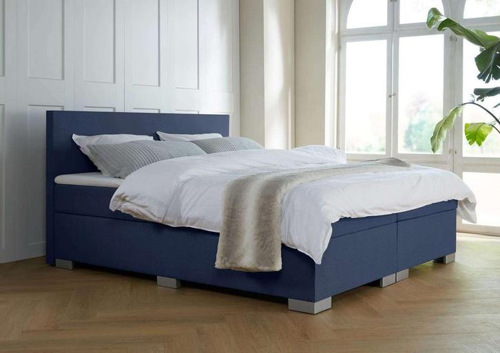 ACTIE! Boxspring Andorra 160 200 Blauw, Huis en Inrichting, Slaapkamer | Boxsprings, 160 cm, 200 cm, Blauw, Tweepersoons, Nieuw
