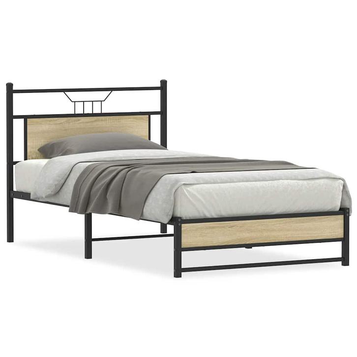 vidaXL Bedframe zonder matras hout sonoma eikenkleurig, Huis en Inrichting, Slaapkamer | Bedden, 100 cm, 200 cm, Bruin, Eenpersoons