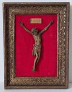 Crucifix - Antieke corpus Christi in Lijst op stof - Hout -