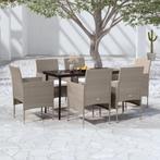 vidaXL 7-delige Tuinset met kussens beige en zwart, Tuin en Terras, Tuinsets en Loungesets, 6 zitplaatsen, Nieuw, Tuinset, Verzenden
