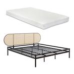 Metalen bed Linköping met matras 180x200 cm zwart en rotan l, Huis en Inrichting, Slaapkamer | Bedden, Verzenden, Nieuw