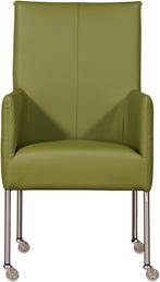 Groene leren moderne eetkamerstoel - poot rond rvs met wiel, Nieuw, Leer, Ophalen of Verzenden, Eén