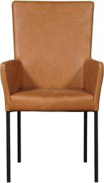 Cognac leren moderne eetkamerstoel - poot vierkant zwart - V, Huis en Inrichting, Stoelen, Overige kleuren, Nieuw, Leer, Ophalen of Verzenden
