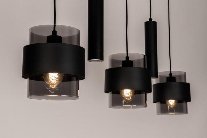 Rietveld Hanglampen - Zwart - Glas, Metaal, Huis en Inrichting, Lampen | Hanglampen, Verzenden