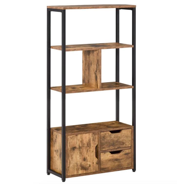 Boekenkast Industrieel - Rustiek bruin - 58×24×122 cm - Hout, Huis en Inrichting, Kasten | Boekenkasten, 25 tot 50 cm, Met lade(s)