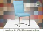 Leren eetkamerstoel Retro - Toledo Sky Blue (lichtblauw) -, Huis en Inrichting, Stoelen, Blauw, Nieuw, Leer, Ophalen of Verzenden
