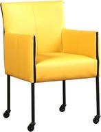 Gele leren moderne kuipstoel - poot rond zwart met wiel - To, Huis en Inrichting, Stoelen, Nieuw, Leer, Ophalen of Verzenden, Eén