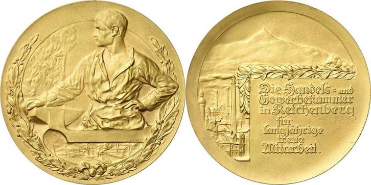 Vergoudete brons medaille ohne Jahr Reichenberg, Postzegels en Munten, Munten | Europa | Niet-Euromunten, Verzenden