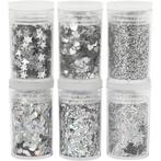 Bio Sparkles &amp; Sequins, zilver, 6x7 ml/ 1 doos, Nieuw
