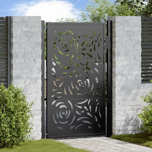 vidaXL Poort met vlamontwerp 105x155 cm staal zwart, Tuin en Terras, Tuinpoorten, Nieuw, Verzenden