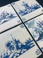 Tegel - Antieke Delfts blauwe tegels met kastelen, stadsmuur