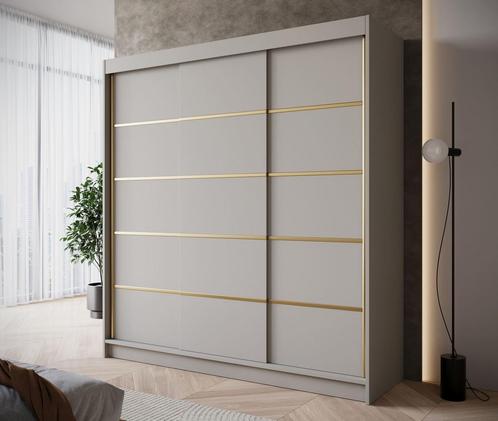 Kledingkast 200cm beige met goud schuifdeuren Garderobekast, Huis en Inrichting, Kasten | Vitrinekasten, 50 tot 75 cm, Nieuw, 200 cm of meer