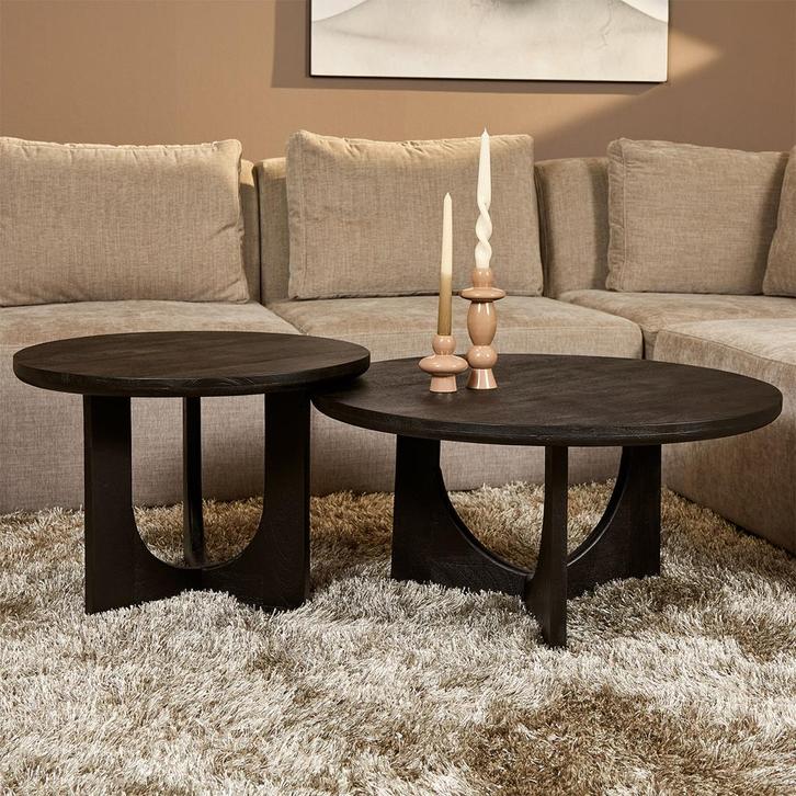 *WOONWINKEL* Starfurn Guus Ronde Salontafel Zwart Hout 60 Cm, Huis en Inrichting, Tafels | Salontafels, Nieuw, Verzenden