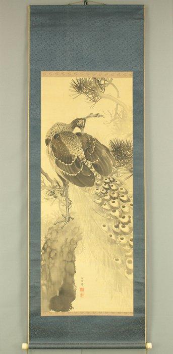 Peafowl Perching on Old Pine Tree - Omura Taiun, Antiek en Kunst, Antiek | Overige Antiek