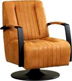 Cognac leren industriële draaifauteuil - staal zwart frame m, Huis en Inrichting, Fauteuils, Nieuw, Ophalen of Verzenden, Modern