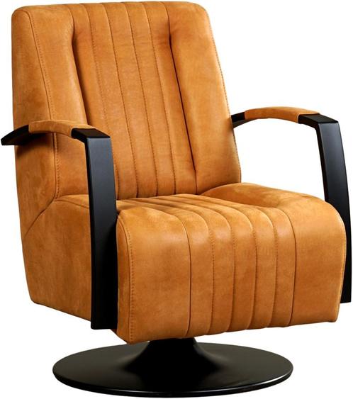 Cognac leren industriële draaifauteuil - staal zwart frame m, Huis en Inrichting, Fauteuils, 50 tot 75 cm, 75 tot 100 cm, Nieuw