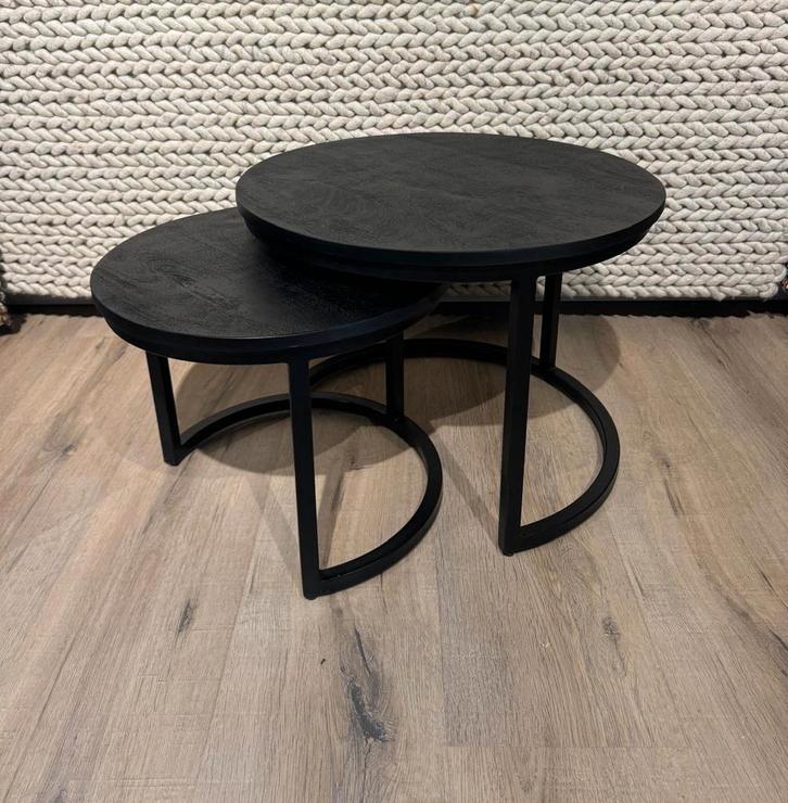 Salontafel rond set van 2 - zwart mangohout (op voorraad), Huis en Inrichting, Tafels | Salontafels, 50 tot 100 cm, Rond, Nieuw