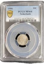 Koningin Wilhelmina 10 cent 1906 PCGS MS64 gecertificeerd, Zilver, Losse munt, Verzenden