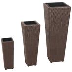 vidaXL Plantenbakken verhoogd 3 st poly rattan bruin, Kunststof, Verzenden, Minder dan 60 cm, Nieuw