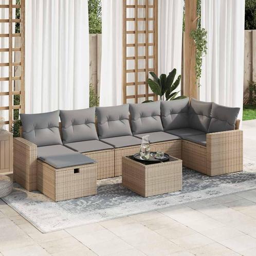 vidaXL 8-delige Loungeset met kussens poly rattan beige, Tuin en Terras, Tuinsets en Loungesets, Loungeset, Nieuw, 7 zitplaatsen