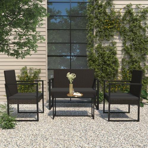 vidaXL 4-delige Loungeset met kussens poly rattan zwart, Tuin en Terras, Tuinsets en Loungesets, Loungeset, Nieuw, Rotan, Verzenden