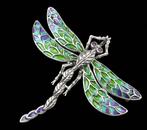 Granaat - Zilver, Libellule Broche Esprit des Vents:, Antiek en Kunst