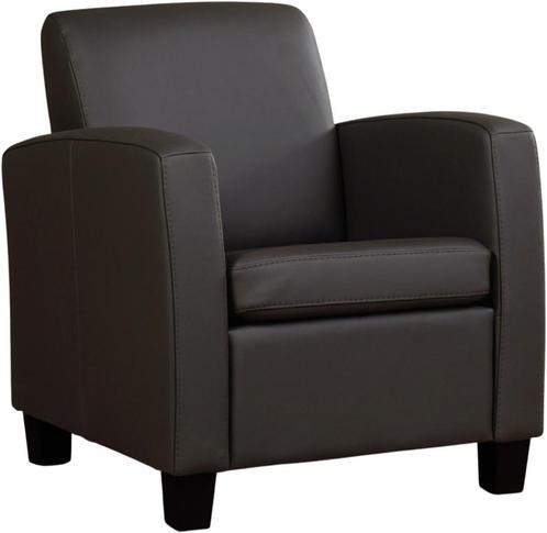 Donkerbruine leren landelijke stoel - poot hout zwart - Herm, Huis en Inrichting, Fauteuils, 50 tot 75 cm, 75 tot 100 cm, Nieuw