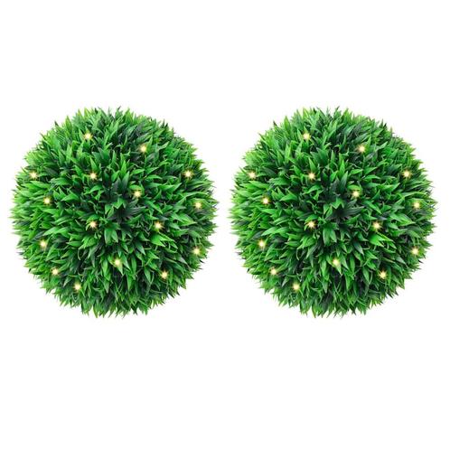 vidaXL Kunstbuxusballen met LED-verlichting 2 st 47 cm groen, Huis en Inrichting, Woonaccessoires | Kunstplanten en Kunstbloemen