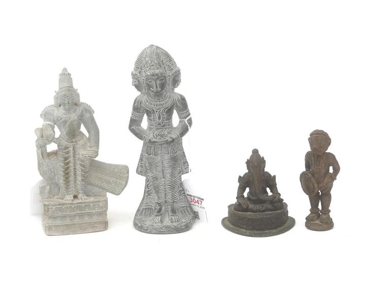 Twee stenen en twee bronzen beelden, Azië en Afrika, Antiek en Kunst, Antiek | Koper en Brons