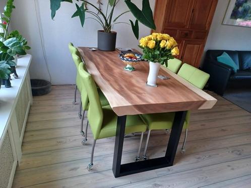 Set van 6 leren eetkamerstoelen - met wieltjes - groen leer, Huis en Inrichting, Stoelen, Overige kleuren, Nieuw, Leer, Ophalen of Verzenden