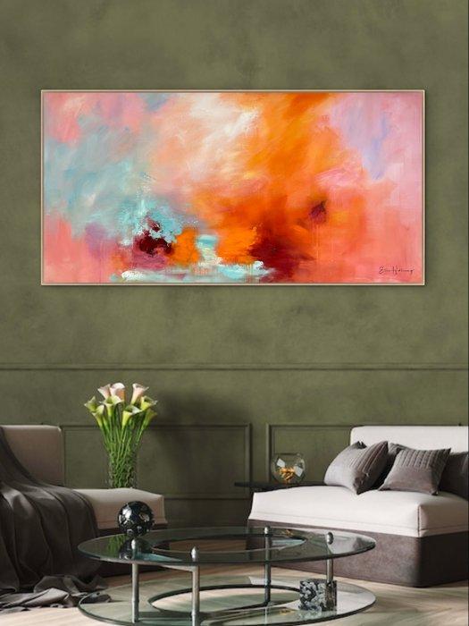 Ellis Hollering - Blushing Skies II - XL abstract, Antiek en Kunst, Kunst | Schilderijen | Modern