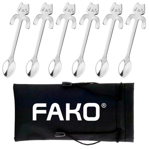 Fako Bijoux® - 6x Theelepel / Koffielepel Hangende Kat -, Huis en Inrichting, Keuken | Bestek, Verzenden